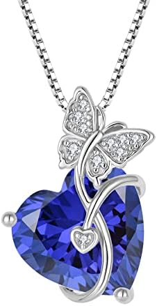 FJ Butterfly Necklace for Women 925 Sterling Silver Heart Birthstone Pendant Jewellery Gifts for Women Mom Wife Girls Her