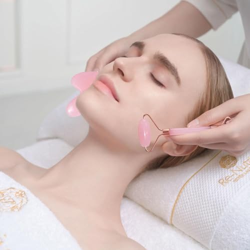 Rose Quartz Gua Sha & Jade Roller Set for Radiant Skin - Image 5