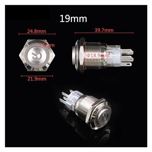 Interrupteur bouton métallique 16mm LED 12V vert étanche pour montage fixe - 5