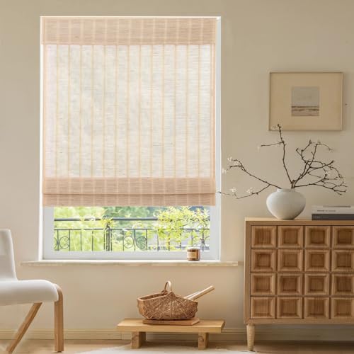 LETAU Natural Woven Bamboo Shades for Windows,Cordless Light Filter/Sheer Jute Woven Shades,Pattern 1