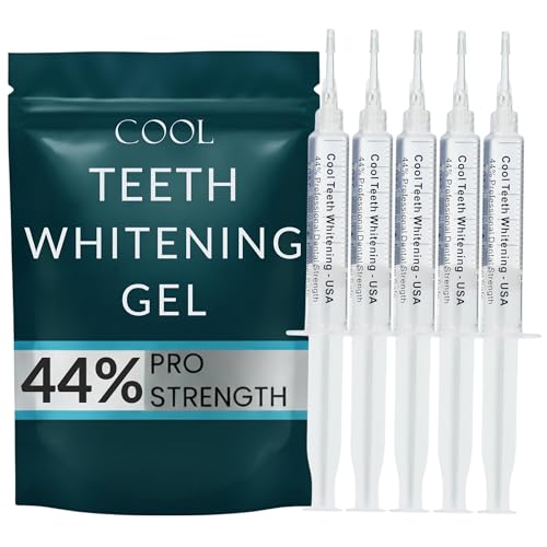 Teeth Whitening Gel for Trays – Pro Strength 44% Carbamide Peroxide, 5 Syringes (50 Uses) + 2 Trays, Enamel Safe Teeth Whitener, Removes Coffee, Wine & Tobacco Stains, at-Home Pro Whitening Kit