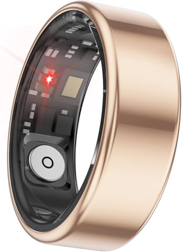 Bitzeit Smart Ring Fitness Tracker for Men Women, Health Sleep Heart Rate Blood Oxygen Tracker Smart Ring with Wireless Charger Box, IP68 Waterpro of Bluetooth Tracker Rings, Free APP (Golden#9)