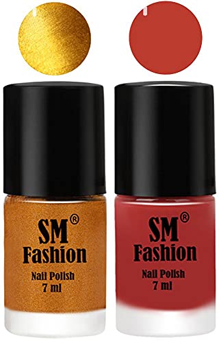 Image of Long Lasting Nail Polish | Nail Paint Combo 7 ml Each) - Set of 2 Golden-Dark Peach