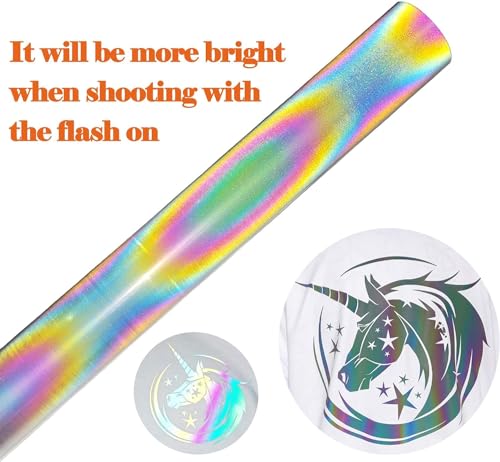 Image of FUNKAKA Heat Transfer Vinyl Reflective Rainbow HTV Roll, 12 inch x 50ft Iron on Vinyl for All Cutter Machine, Reflective HTV Vinyl for T-Shirts Easy to Cut & Weed for Heat Vinyl DIY Design