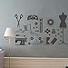 Tailor Studio Wall Sticker - Removable PVC Vinyl Decal with Sewing Tools, Dress Form, Buttons, Scissors, and Thread - Perfect Craft Room or Sewing Shop Decor JWH152 (Black)