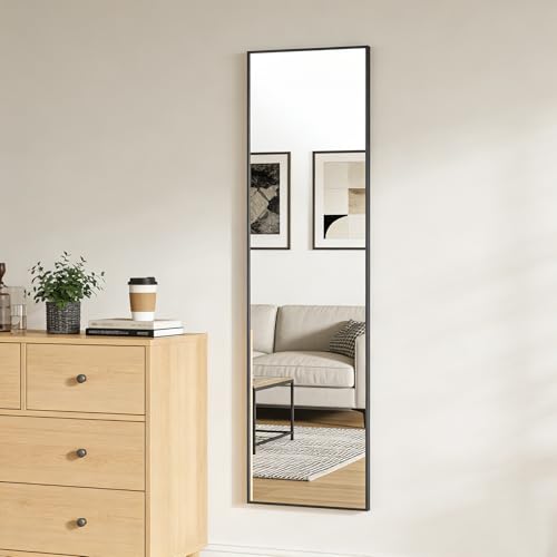 Image of 48x14 Inch Full Length Mirror Over the Door Hang or Wall Mounted Black