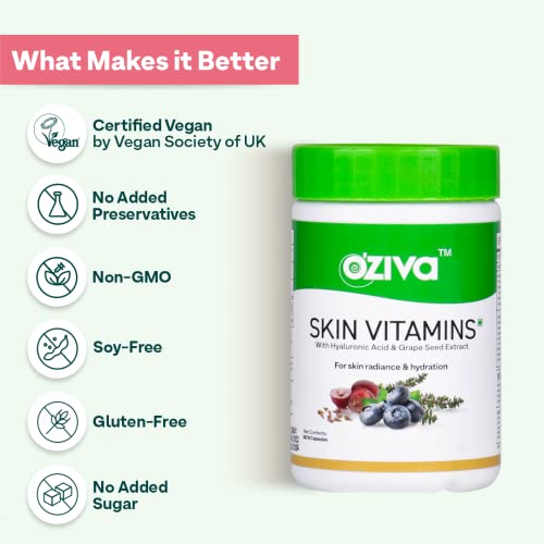 OZiva Skin Vitamins 60 Capsules for Men & Women (with Hyaluronic Acid, Vitamin E & C for Radiant Skin & Hydration, Certified Clean & Vegan - Image 6