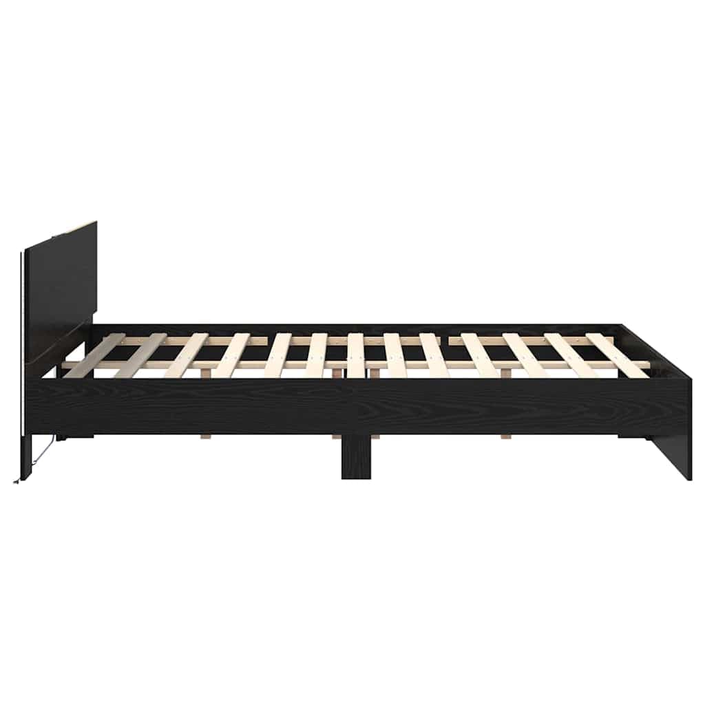 Estructura de cama LED de roble negro, 120 x 190 cm, con luces que cambian de color, diseño moderno y estable de madera para jóvenes y habitaciones de invitados