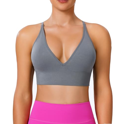 Image of BLUELILY Adjustable Deep V Neck Bras 3 /5 Pack Sports Bras for Women Padded Seamless Spaghetti Strap Criss Cross Yoga Bras