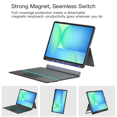 Image of JUQITECH Trackpad Keyboard Case for Samsung Galaxy Tab S10 FE Plus 13.1 inch 2025, Kickstand Magnetic Detachable Soft Tablet Case with Backlit Wireless Keyboard for S10 FE+ SM-X620 /X626 /X626B, S Pen Slot