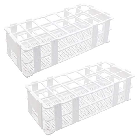 MYB Supplies 2pcs 21 Holes Test Tube Rack Holder 30mm, Detachable Centrifuge Tube Rack Plastic Test Tube Stand Set, White Cover
