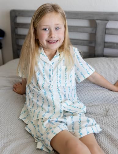 Image of Arshiner Girls Pajamas Sets Short Sleeve Kids Pjs Button Down Sleepwear | Cute Printed Pajamas for Little & Big Girl, Lightweight Comfy Fabric, 2-Piece Outfits, Perfect for Lounge Pajamas Party