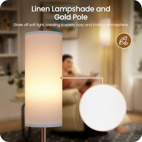 Image of Dimmable Floor Lamps for Living Room with Remote and Foot Switch, 64.4 inch Modern Standing Tall Lamp, Corner Lamp for Bedroom, Bulb Included, 3000K-6500K, White and Brown VCW06LD05W1