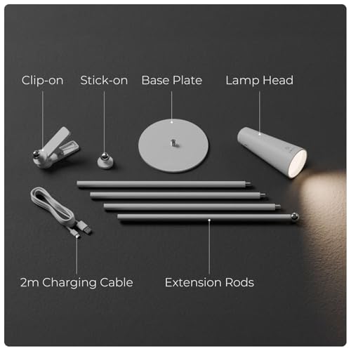 Image of Xech LED Table Lamp for Study with Multiple Attachments 5-in-1 Rechargeable Desk & Floor Lamp Adjustable Brightness,USB-C Powerful Neodymium Magnets Reading Light for Students (Magneto II XL) (White)