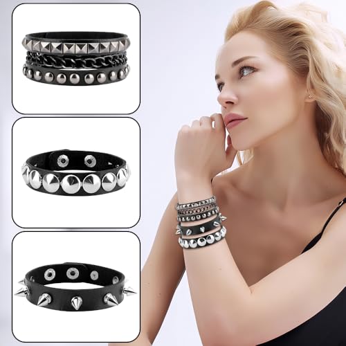 Studded Bracelet, Spike Punk Goth Punk Leather Jewelry Bracelets for Women Men3