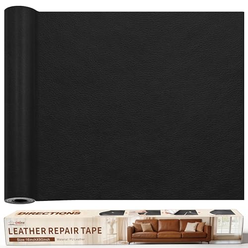 Image of ONine Leather Repair Patch，Leather Repair Tape, 16 x 90 inches Leather Repair Patch for Furniture,Vinyl Repair Kit，Leather Couch Patch，for Sofas, Furniture, Car Seats, Office Chairs(Black)
