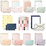 91 Pcs Stationery Paper Envelopes Set Includes 60 Lined Writing Stationery Paper & 30 Envelopes with 48 Round Dot Stickers, Cute Floral Letter Writing and Stationery Paper Envelopes (10 Style)