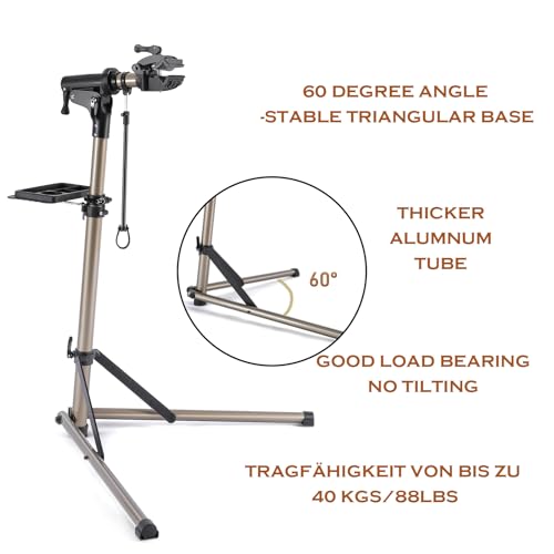 CXWXC Fahrrad Montageständer Aluminium Fahrrad Reparaturständer Klappbar Fahrradmontageständer für E-Bike/ Mountainbikes,Fahrrad Reparatur mit Magnetischer und 360°Drehbare Kopf