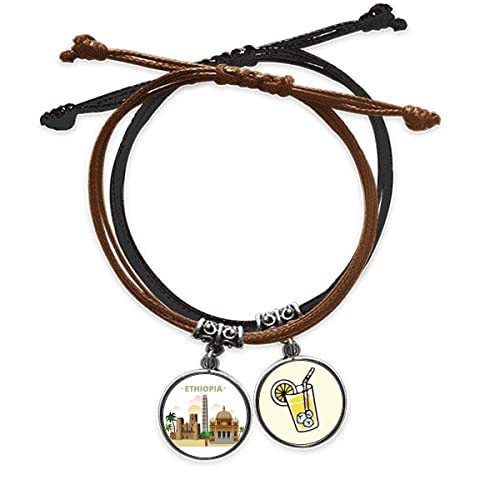 Bracelet Éthiopie cuir corde main chaîne Ville Castle jaune jus de citron