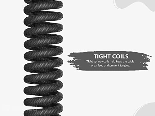 Image of Ranked Coiled Keyboard Cable | Handcrafted Double-Sleeved Braided Cable | USB Type C to A | 5-Pin Aviator Connector for Custom Mechanical Gaming Keyboard | Support Fast Charge 20W (Black)