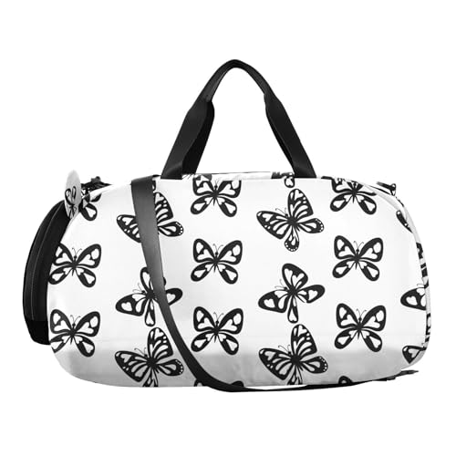 Butterfly Heart Shape White Kids Travel Duffel Bag for Boys Girls Overnight Weekend Tote Bag with Shoes Compartment for Beach Swim Trip2