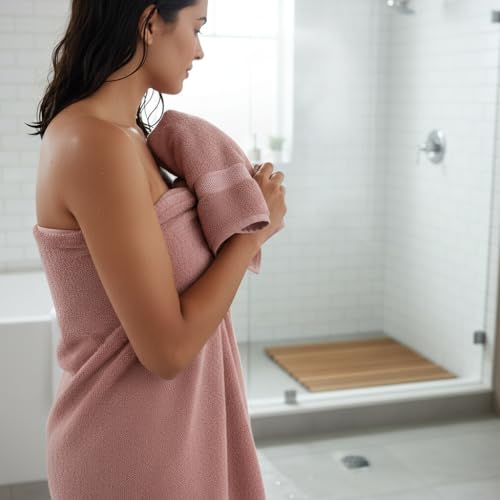Image of Sulfar 100% Combed Cotton, Quick Drying Highly Absorbent Thick Bathroom Towels, Luxury Bath Towel Set (Pack of 4, 70 X 140 cm) - 600 GSM (Basic Pink)