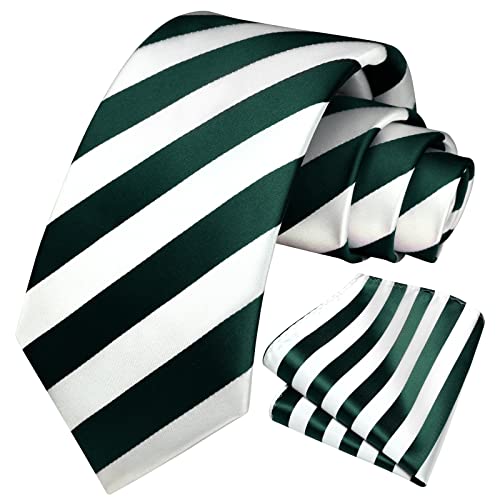 Image of HISDERN Mens Tie Striped Ties and Handkerchief Set Business Formal Woven Pocket Square Wedding College Stripe Necktie