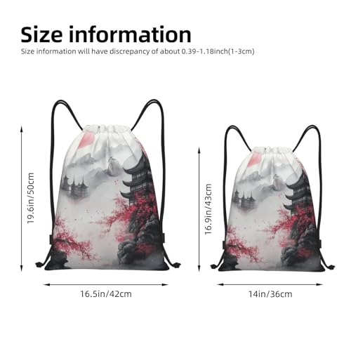 Japanese Tower Pattern Drawstring Backpack Bag - Sports Gym Sack For Women Men4