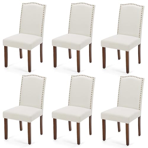 La Mejor Lista de Comedores Altos de 6 Sillas los mejores 10. 44 Juego de 6 sillas de comedor, sillas de cocina, moderna silla de comedor de tela tapizada con ribete de cabeza de clavo y patas de madera, silla de cena de mediados de siglo para...