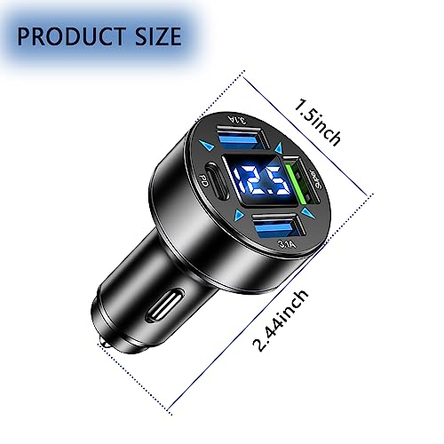 Fast Car Charger,4 Ports Cigarette Lighter USB Charger with LED Voltmeter,PD3.1/Super Port Car Charger Adapter Fast Charging,Compatible with iPhone/Android/Samsung Galaxy (PD/Super)