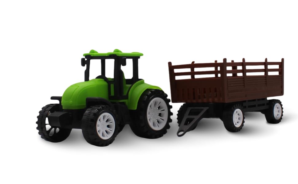 Image of Friction Powered Tractor Trolley Toy for Kids | Farm Tractor Toy with Trailer for Boys & Girls | Push & Go Tractor Vehicle Toy | BIS Certified | NeoKiddo (Light Green)