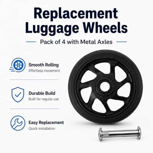 Image of 5 cm 360 Swivel Suitcase Wheels Replacement | Trolley Bag Wheel Set of 4 with Screws | Detachable Wheels for Luggage | Travel Caster Repair Kit
