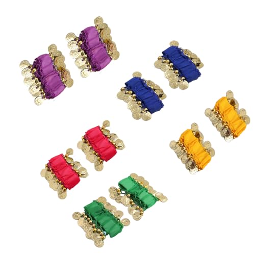 Eruceky 5 Paires Danse du Ventre Poignets, Bracelets de Cheville de Danse du Ventre, Bracelet Pièce de Monnaie Danse du Ventre, Convient pour Les Fêtes, Les Spectacles de Danse