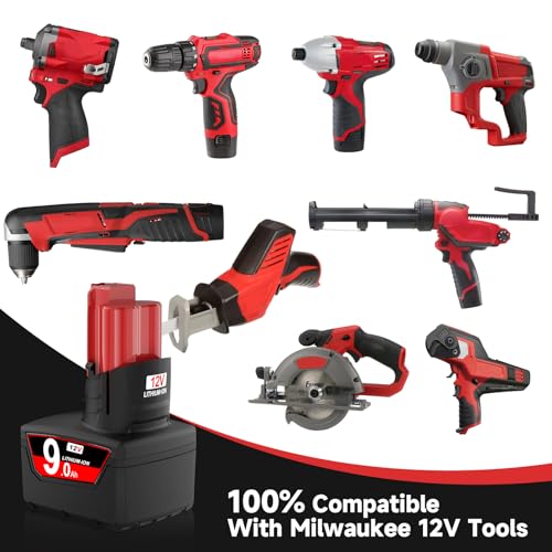 image for BATTOOL Upgraded 2Pack 12V 9Ah Battery Replacement for Milwaukee M12 B