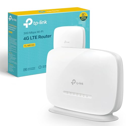TP-Link TL-MR105 4G LTE WiFi Router, 4G Router, Plug&Play, SIM Card Slot, 2 LAN/WAN Ports for Ethernet Cable, Up to 32 Devices, Parental Controls, Guest Network, Home/Remote, 300Mbps Wireles