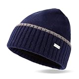 TOP-EX Bonnet d'hiver chaud 100 % laine mérinos pour homme et femme, bonnet de trawler, parfait pour la saison froide, 95564_bleu marine, M-L