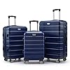 Luggage-Suitcase-Carry-On-Luggage-Hand-Cabin-Expandable-PCABS-Durable-Suitcase-Double-Wheels-TSA-Lock-3pcsBlue Luggage Suitcase Carry On Luggage Hand Cabin Expandable PC+ABS Durable Suitcase Double Wheels TSA Lock 3pcs(Blue)