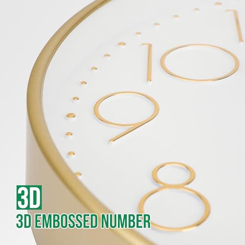 Image of Wall Clock Non-Ticking Silent Modern Simple Style Round Decor Clock Stereoscopic Dial Quartz Wall Clocks for Home /Office /School /Living Room /Bedroom /Kitchen (Gold, 8inch)