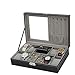 Barm Watch Box Organizer Case, 12 Slots Watch Box Vitrine, schwarzes PU-Leder + Grauer kurzer Plüsch, Watch Box Organizer für Männer und Frauen