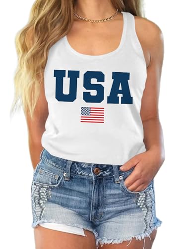 Image of Ithalt Womens American Flag Shirts 4th of July Outfits USA T-Shirt Patriotic Tank Shirt Fourth of July Sleeveless Tops