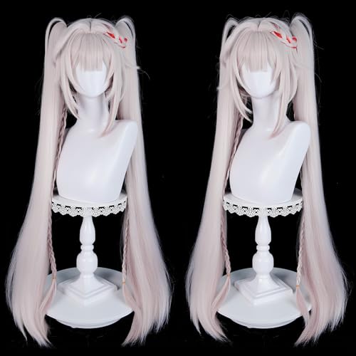 Image of LABEAUTE Sparxie Cosplay Wig 39.37 inch Long Light Pink Straight Wig with Dual Ponytails for Honkai Star Rail Synthetic Hair Wig for Anime Game Role Play Halloween Christmas Daily Party