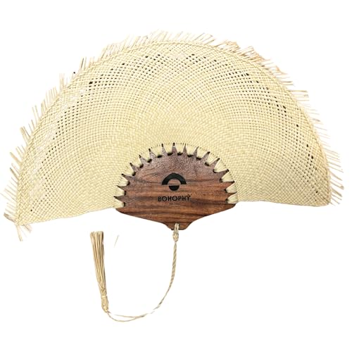 BOHOPHY Straw Palm Hand Held Fan - Handmade Abanico De Mano Woven Hand Fan - Unique Boho Accessories for Personal Use, Wedding Favors, Wall Decor, Fiestas, Bridal Party Souvenirs