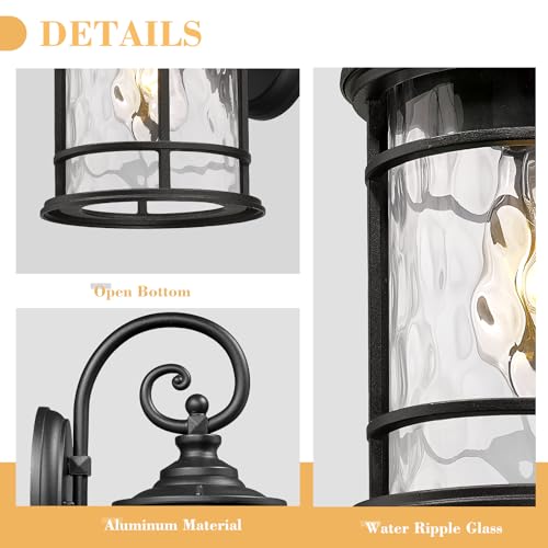Emliviar-Farmhouse-Outdoor-Light-Fixture-155-Exterior-Lighting-Fixtures-with-Water-Ripple-Glass-Die-Casting-Aluminum-in-Black-Finish-XE229B-WG-BK Emliviar Farmhouse Outdoor Light Fixture 155 Exterior Lighting Fixtures with Water Ripple Glass Die Casting Aluminum in Black Finish XE229B WG BK