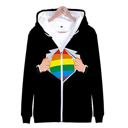 JLTPH Unisex LGBT Rainbow Hoodies Pullover Gay Lesbian Pride Sweatshirt mit Reißverschluss Sport Kapuzenpullover Hooded Jacket