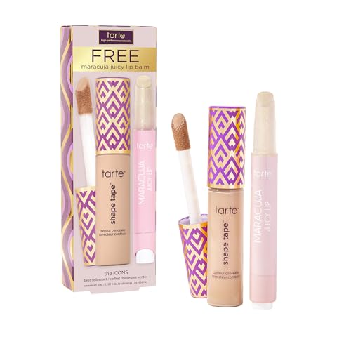 tarte icons shape tape concealer & maracuja juicy lip duo – Full Coverage Concealer for Dark Circles & Fine Lines with Hydrating Nourishing Lip Gloss Balm, Vegan & Cruelty Free