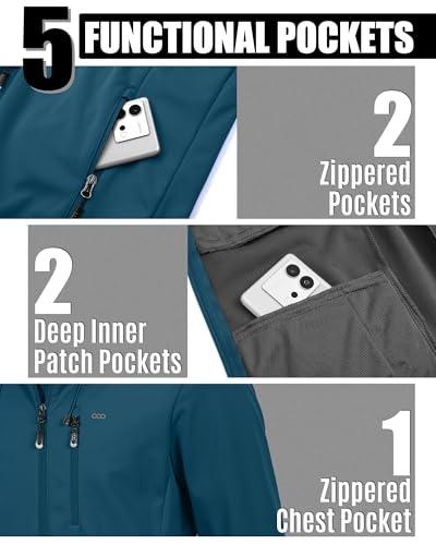 Image of 33,000ft Men's Softshell Jacket with Hood Waterproof Windbreaker Lightweight Rain Shell Jacket for Outdoor Hiking Travel