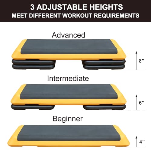 43\'\' Aerobic Stepper, 4-6-8in Height-Adjustable Exercise Workout Step Platform with 4 Detachable Risers for Home Gym Workout & Training