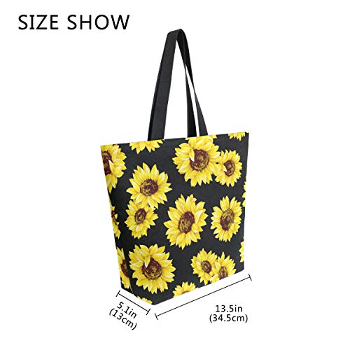 Image of Floral Sunflower Canvas Tote Grocery Bag Shoulder Casual Book Bag Large for Women Teachers, Van Gogh Cotton Bag Shopping Purse Handbag Reusable Multipurpose Use