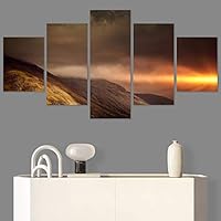 SIGNWIN 5 Panel Canvas Wall Art Sunset in The Mountains for Home Decorations Ready to Hang - 60