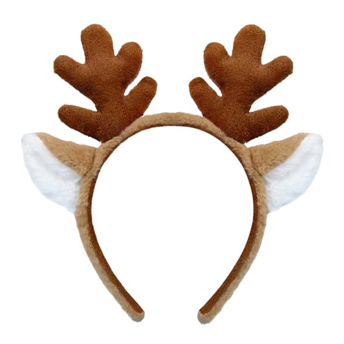 Beviliu Reindeer Antlers Headband - Animal Ears Headbands Fluffy Realistic Deer Antler Hairband Party Cosplay Costume Washing for Christmas Halloween